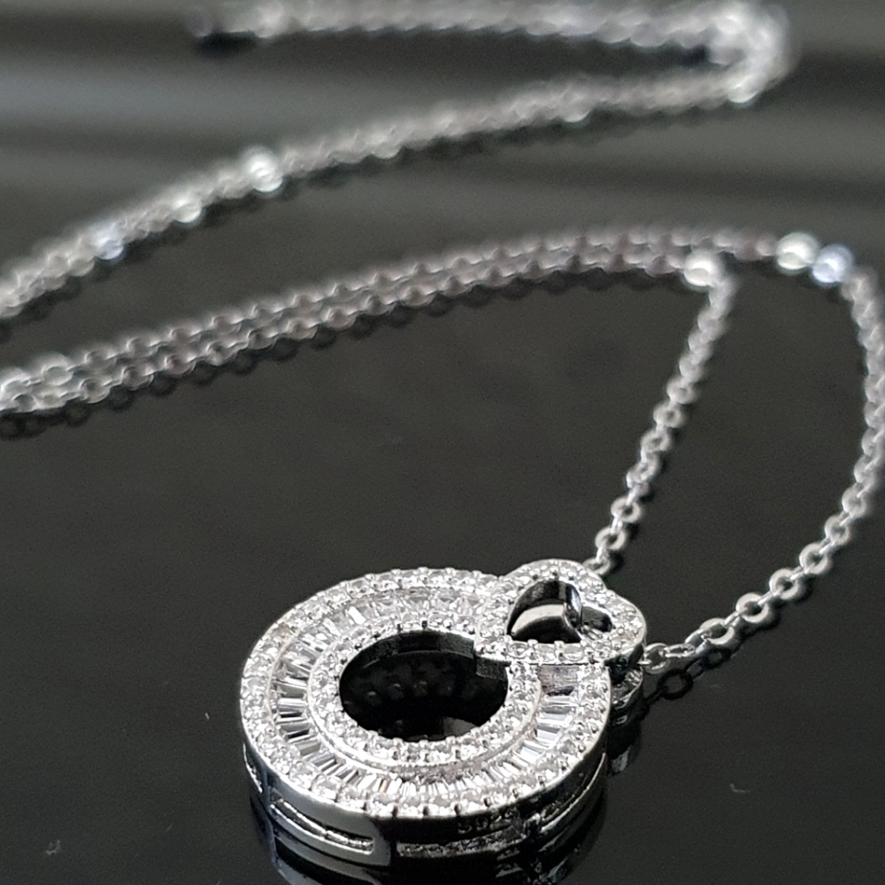 Romantic Silver Heart Eternity Diamond Necklace